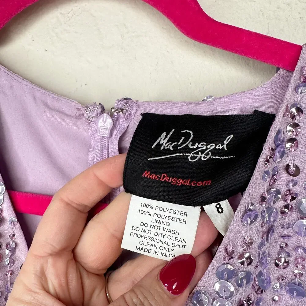 Mac Duggal Sequin Illusion Long Puff Sleeve 107641 Evening Tea Length Midi Dress - Picture 13 of 16